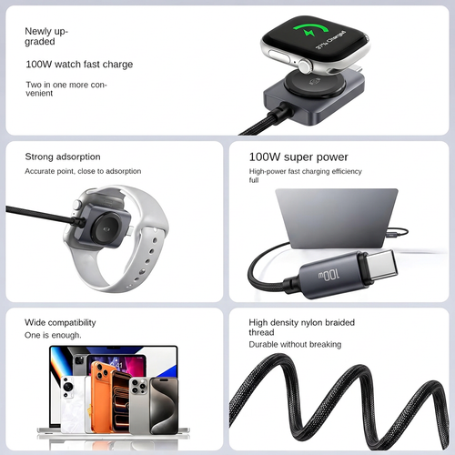 DuoCharge 100W 2-in-1 USB-C and Apple Watch Charging Cable