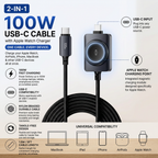 DuoCharge 100W 2-in-1 USB-C and Apple Watch Charging Cable