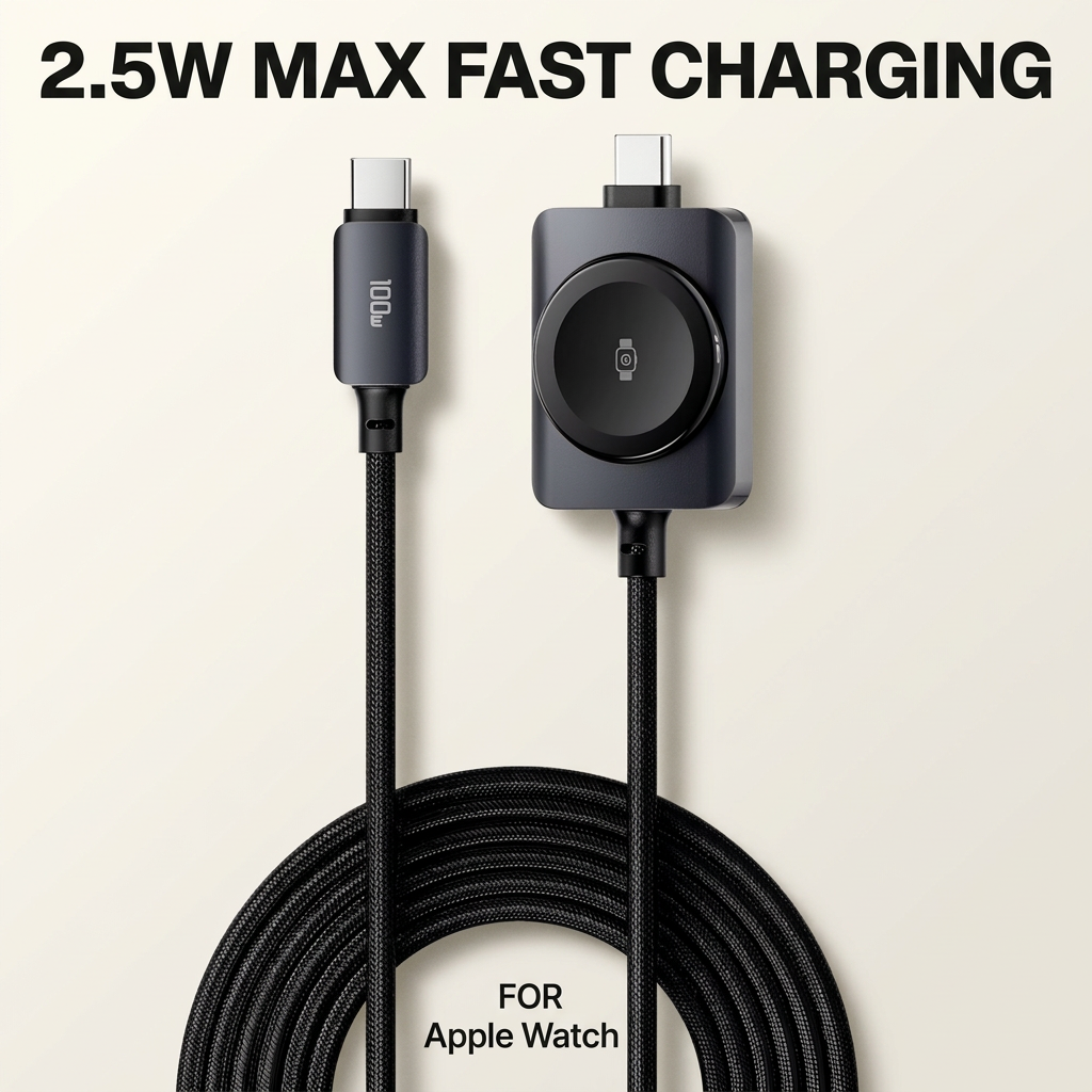 DuoCharge 100W 2-in-1 USB-C and Apple Watch Charging Cable